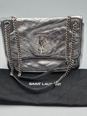 NEW Yves Saint Laurent Niki quilted crinkled-leather shoulder bag